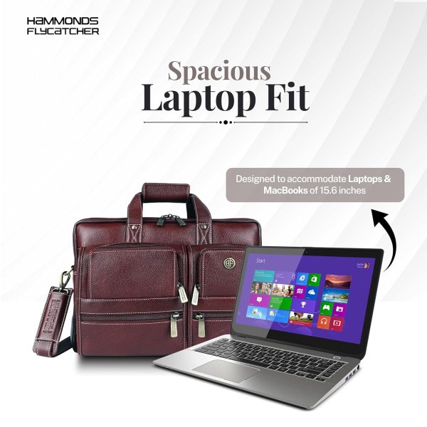 HAMMONDS FLYCATCHER Genuine Leather Office Bag for Men, Premium 15.6 Inch Laptop Bag for Men, Multi Compartments & Adjustable Strap, Ideal for Office, Travel, Daily Use - Brown - Image 6
