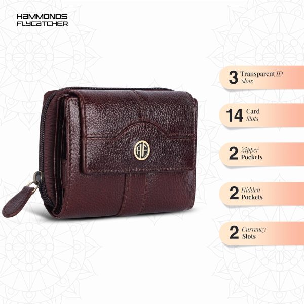 HAMMONDS FLYCATCHER Leather Ladies Wallet for Woman with 14 Card Slots - Clutch Purse for Women, Ladies Wallet for Women Stylish, Ladies Purse for Women Wallet, Purse for Woman, Brown - Image 3