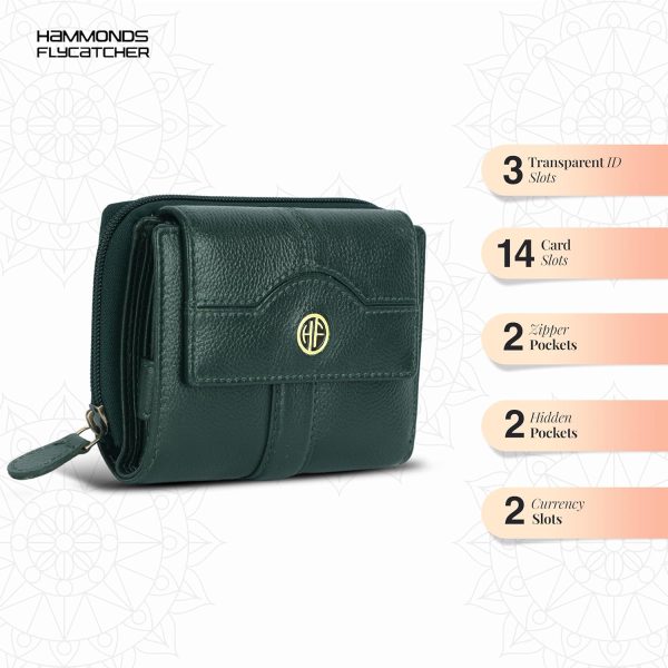 HAMMONDS FLYCATCHER Leather Ladies Wallet for Woman with 14 Card Slots - Clutch Purse for Women, Ladies Wallet for Women Stylish, Ladies Purse for Women Wallet, Purse for Woman, Green - Image 3