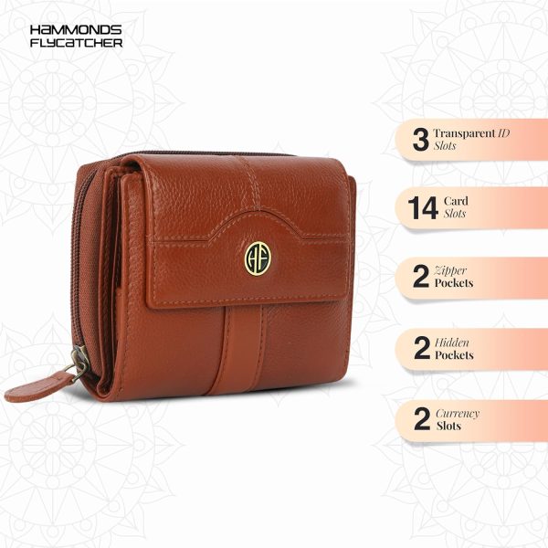 HAMMONDS FLYCATCHER Leather Ladies Wallet for Woman with 14 Card Slots - Clutch Purse for Women, Ladies Wallet for Women Stylish, Ladies Purse for Women Wallet, Purse for Woman, Tan - Image 3