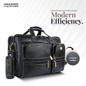 HAMMONDS FLYCATCHER Genuine Leather Office Bag for Men, Premium 15.6 Inch Laptop Bag for Men, Multi Compartments & Adjustable Strap, Ideal for Office, Travel, Daily Use - Brown (Copy)