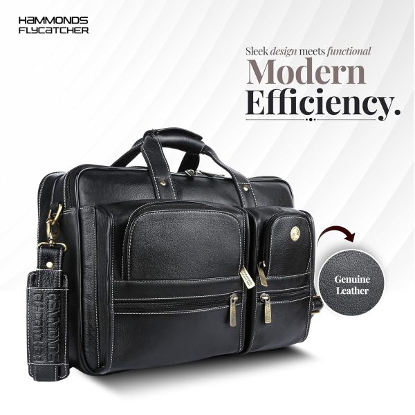 HAMMONDS FLYCATCHER Genuine Leather Office Bag for Men, Premium 15.6 Inch Laptop Bag for Men, Multi Compartments & Adjustable Strap, Ideal for Office, Travel, Daily Use - Brown (Copy)