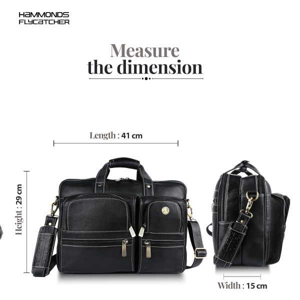 HAMMONDS FLYCATCHER Genuine Leather Office Bag for Men, Premium 15.6 Inch Laptop Bag for Men, Multi Compartments & Adjustable Strap, Ideal for Office, Travel, Daily Use - Brown (Copy) - Image 4