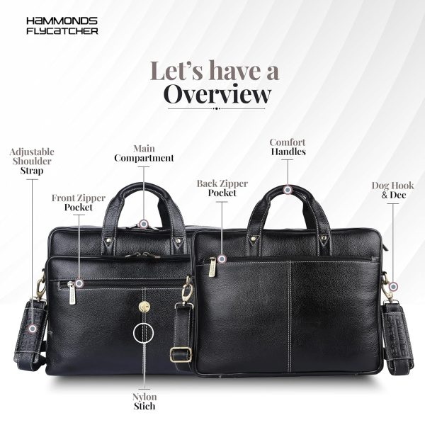 HAMMONDS FLYCATCHER Men's Leather Laptop Messenger Bag, Black - Image 5