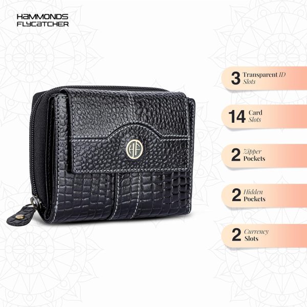 HAMMONDS FLYCATCHER Leather Ladies Wallet for Woman with 14 Card Slots - Clutch Purse for Women, Ladies Wallet for Women Stylish, Ladies Purse for Women Wallet, Purse for Woman, Croc Black - Image 4