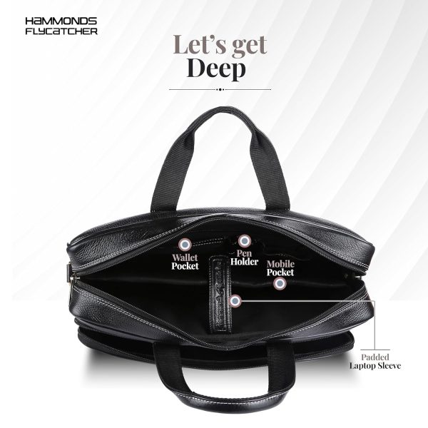 HAMMONDS FLYCATCHER Men's Leather Laptop Messenger Bag, Black - Image 6