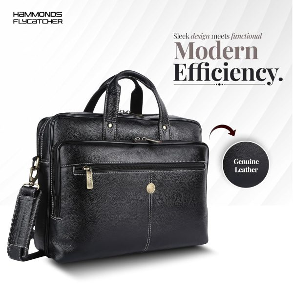 HAMMONDS FLYCATCHER Men's Leather Laptop Messenger Bag, Black