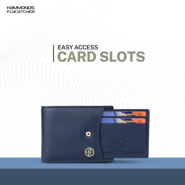 HAMMONDS FLYCATCHER Men Hammond's Flycatcher Genuine Leather Wallet - RFID Protected Leather Purse - 5 Card Slots, Coin & Hidden Pockets, Metal Snap Button - Blue - Image 7
