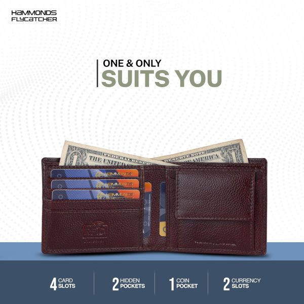 HAMMONDS FLYCATCHER Genuine Leather Wallet for Men, RFID Protected Leather Purse, Money Purse, Bi-Fold Wallet, 8 Card Slots, Coin Pocket, Hidden Pockets - Brown - Image 7