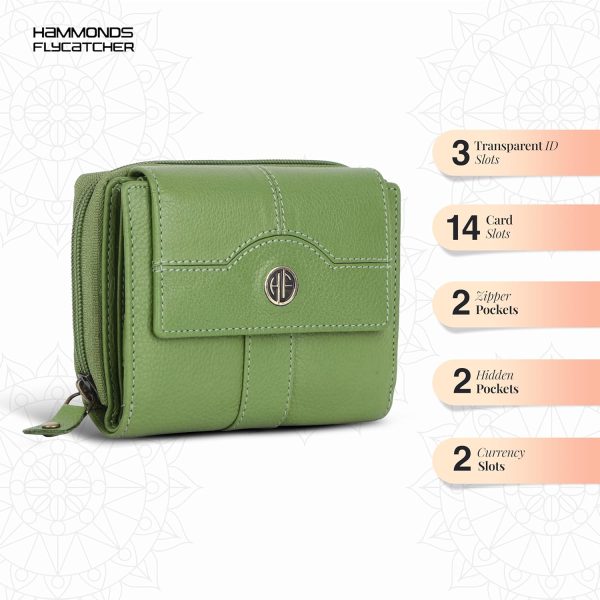 HAMMONDS FLYCATCHER Leather Ladies Wallet for Woman with 14 Card Slots - Clutch Purse for Women, Ladies Wallet for Women Stylish, Ladies Purse for Women Wallet, Purse for Woman, PRT Green - Image 3