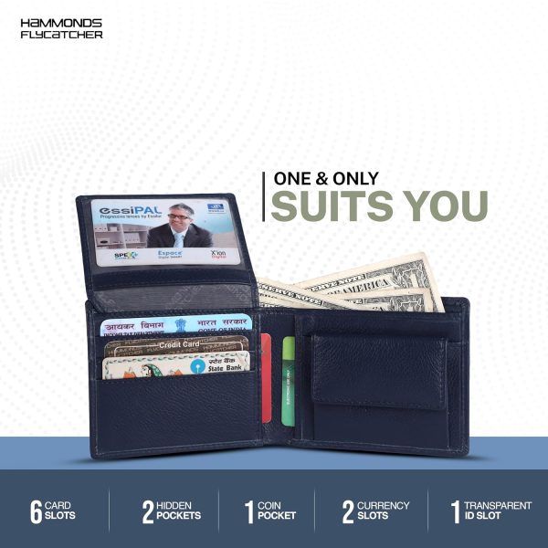 HAMMONDS FLYCATCHER RFID Protected Bi-Fold Wallet for Men Leather Original, Mens Wallet, Leather Wallets for Men, Stylish Purse with 6 Card Slots, 1 ID Slots, Coin Pocket, Mens Gift - Blue - Image 6