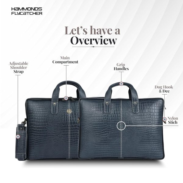 HAMMONDS FLYCATCHER Genuine Leather Office Bag for Men - 15.6 Inch Laptop Bag for Men for Professionals, Business Travelers - Adjustable Straps & Multiple Compartments - Croco Blue - Image 6