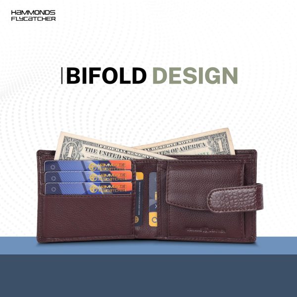 HAMMONDS FLYCATCHER Men Hammond's Flycatcher Genuine Leather Wallet - RFID Protected Leather Purse - 5 Card Slots, Coin & Hidden Pockets, Metal Snap Button - Croco Brown - Image 4