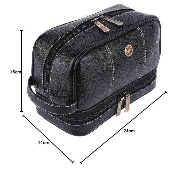 Hammonds Flycatcher Genuine Leather Toiletry Bag for Men and Women Cosmetic Organizer Bag, Travel Organizer Pouch, Shaving Kit Bag for Men Toiletry Pouch for Men with Multiple Pockets - Black - Image 6