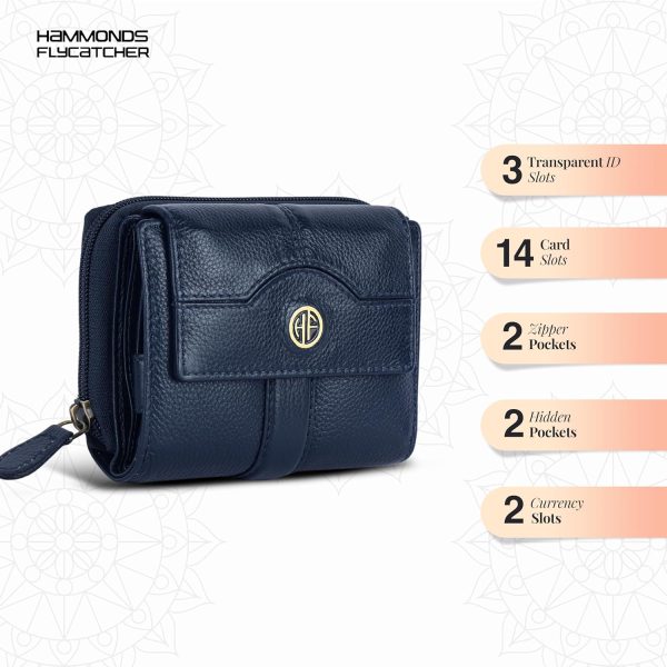 HAMMONDS FLYCATCHER Leather Ladies Wallet for Woman with 14 Card Slots - Clutch Purse for Women, Ladies Wallet for Women Stylish, Ladies Purse for Women Wallet, Purse for Woman, Blue - Image 5