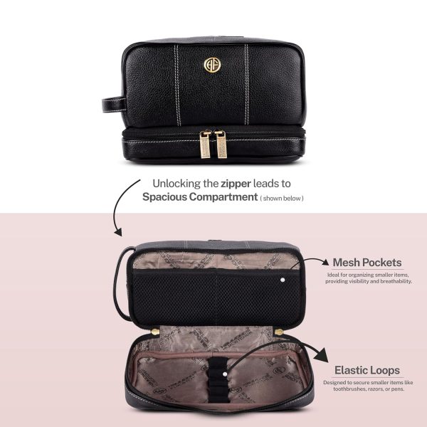Hammonds Flycatcher Genuine Leather Toiletry Bag for Men and Women Cosmetic Organizer Bag, Travel Organizer Pouch, Shaving Kit Bag for Men Toiletry Pouch for Men with Multiple Pockets - Black - Image 8