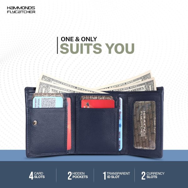 HAMMONDS FLYCATCHER RFID Protected Tri-Fold Wallet for Men Leather Original, Mens Wallet, Leather Wallets for Mens, Stylish Purse with 4 Card Slots, 1 ID Slots, Coin Pocket, Gift for Men - Blue - Image 8