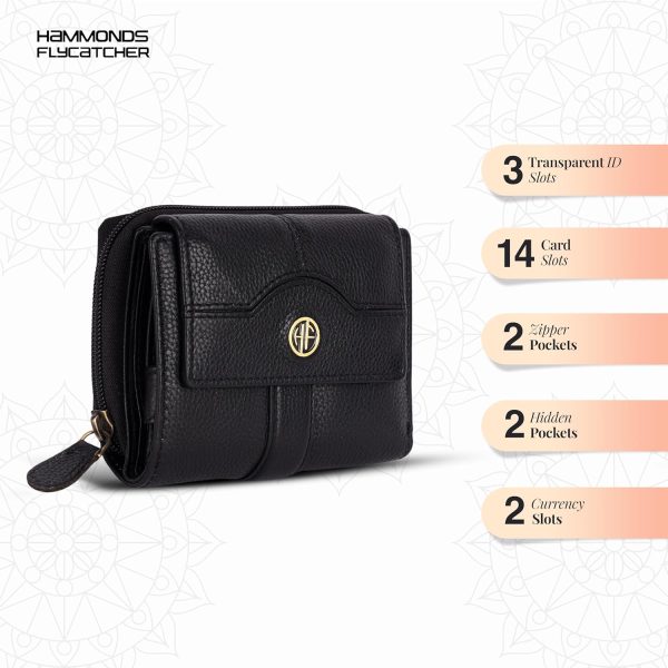 HAMMONDS FLYCATCHER Leather Ladies Wallet for Woman with 14 Card Slots - Clutch Purse for Women, Ladies Wallet for Women Stylish, Ladies Purse for Women Wallet, Purse for Woman, Croc Black (Copy) (Copy) - Image 6