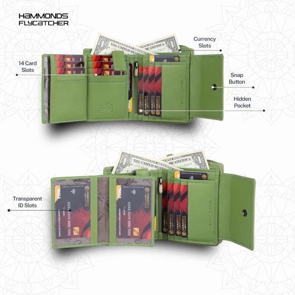 HAMMONDS FLYCATCHER Leather Ladies Wallet for Woman with 14 Card Slots - Clutch Purse for Women, Ladies Wallet for Women Stylish, Ladies Purse for Women Wallet, Purse for Woman, PRT Green - Image 6