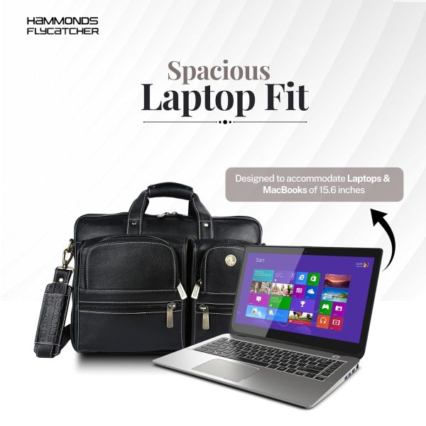 HAMMONDS FLYCATCHER Genuine Leather Office Bag for Men, Premium 15.6 Inch Laptop Bag for Men, Multi Compartments & Adjustable Strap, Ideal for Office, Travel, Daily Use - Brown (Copy) - Image 7