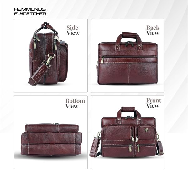 HAMMONDS FLYCATCHER Genuine Leather Office Bag for Men, Premium 15.6 Inch Laptop Bag for Men, Multi Compartments & Adjustable Strap, Ideal for Office, Travel, Daily Use - Brown - Image 5
