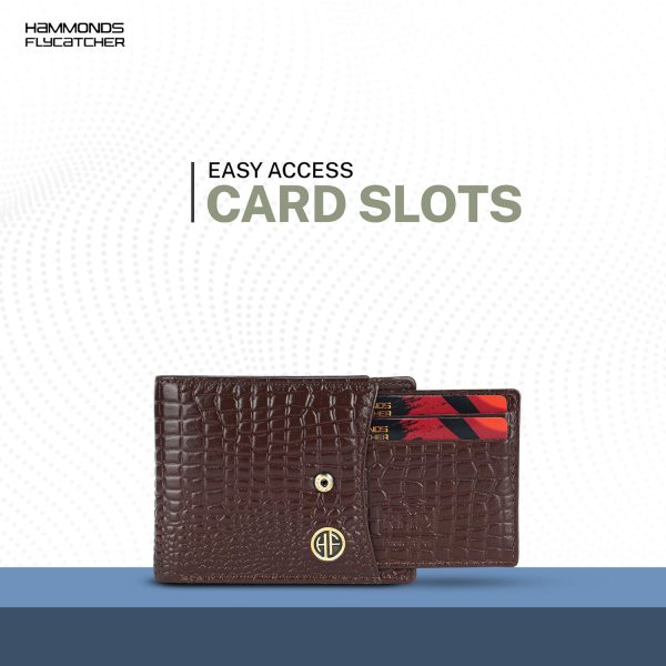 HAMMONDS FLYCATCHER Men Hammond's Flycatcher Genuine Leather Wallet - RFID Protected Leather Purse - 5 Card Slots, Coin & Hidden Pockets, Metal Snap Button - Croco Brown - Image 5