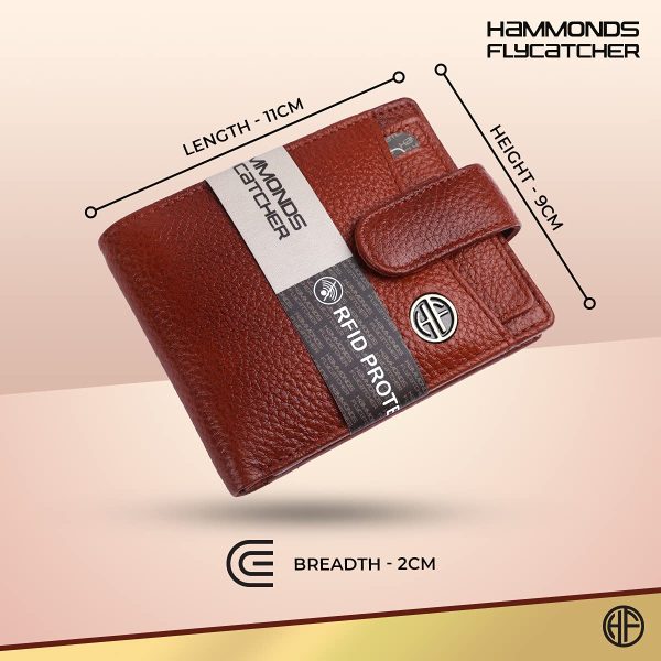 HAMMONDS FLYCATCHER Men Hammond's Flycatcher Genuine Leather Wallet - RFID Protected Leather Purse - 5 Card Slots, Coin & Hidden Pockets, Metal Snap Button - Tan - Image 5