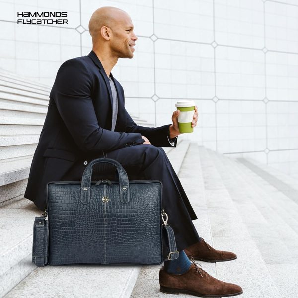 HAMMONDS FLYCATCHER Genuine Leather Office Bag for Men - 15.6 Inch Laptop Bag for Men for Professionals, Business Travelers - Adjustable Straps & Multiple Compartments - Croco Blue - Image 8