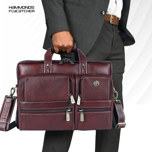 HAMMONDS FLYCATCHER Genuine Leather Office Bag for Men, Premium 15.6 Inch Laptop Bag for Men, Multi Compartments & Adjustable Strap, Ideal for Office, Travel, Daily Use - Brown - Image 7