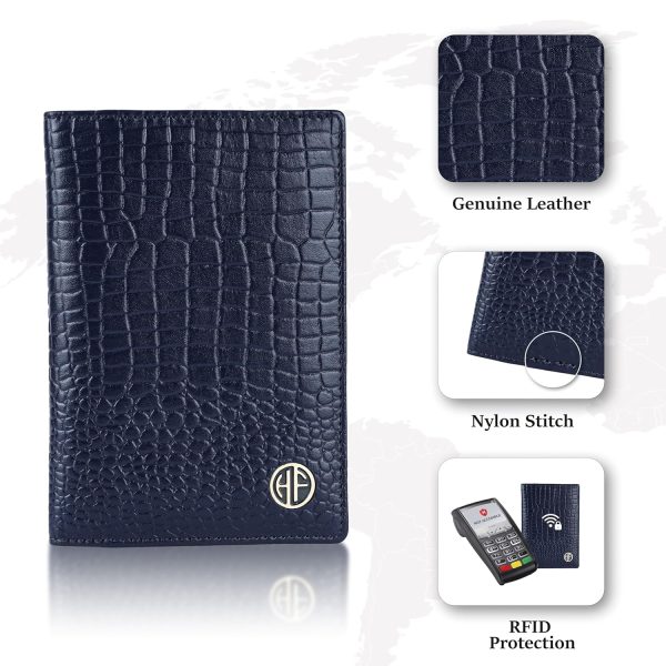 HAMMONDS FLYCATCHER Genuine Leather Passport Cover for Men, Passport Cover for Women, RFID Passport Holder for Men Travel Accessories for Men, Passport Bag for Men, 3 ATM Card Slots - Croco Blue - Image 6