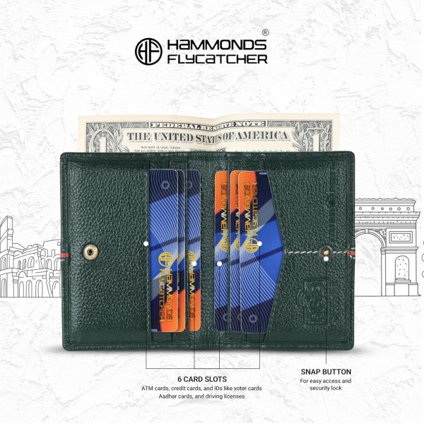 HAMMONDS FLYCATCHER Genuine Leather Card Holder Wallet for Man & Women, RFID Protected ATM/Credit Card Holder Wallet for with 6 Slots Design Green - Image 7