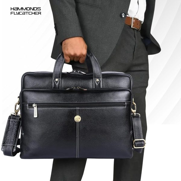 HAMMONDS FLYCATCHER Men's Leather Laptop Messenger Bag, Black - Image 8
