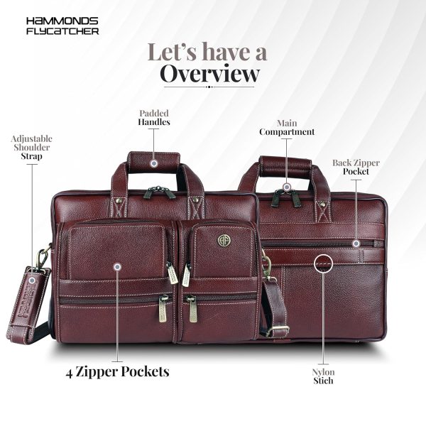 HAMMONDS FLYCATCHER Genuine Leather Office Bag for Men, Premium 15.6 Inch Laptop Bag for Men, Multi Compartments & Adjustable Strap, Ideal for Office, Travel, Daily Use - Brown - Image 8
