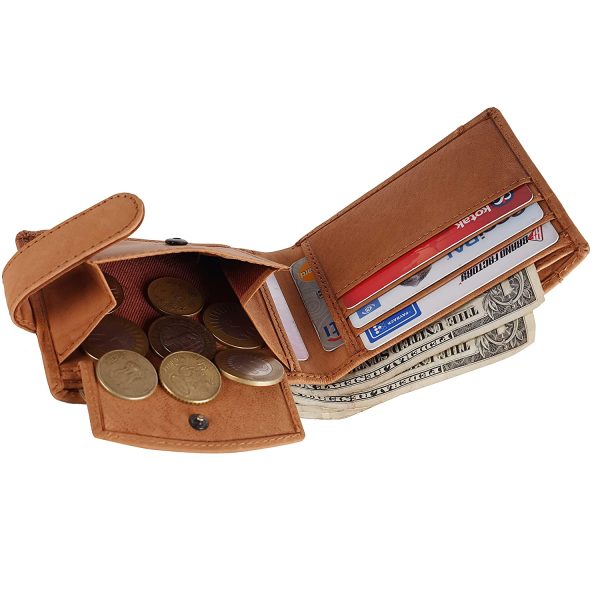 HAMMONDS FLYCATCHER Men Hammond's Flycatcher Genuine Leather Wallet - RFID Protected Leather Purse - 5 Card Slots, Coin & Hidden Pockets, Metal Snap Button - Image 3