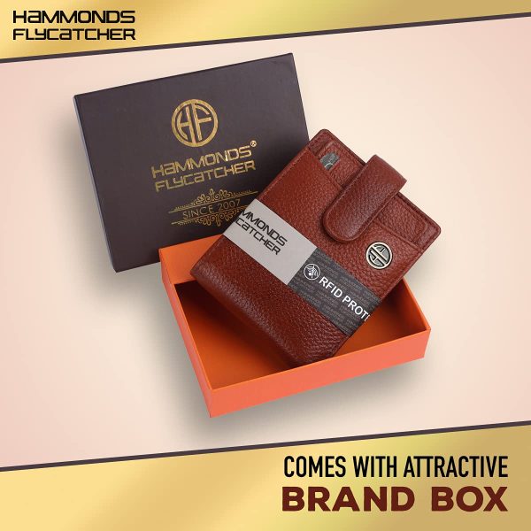 HAMMONDS FLYCATCHER Men Hammond's Flycatcher Genuine Leather Wallet - RFID Protected Leather Purse - 5 Card Slots, Coin & Hidden Pockets, Metal Snap Button - Tan - Image 2