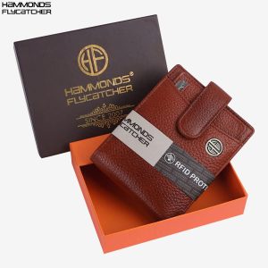 HAMMONDS FLYCATCHER Men Hammond's Flycatcher Genuine Leather Wallet - RFID Protected Leather Purse - 5 Card Slots, Coin & Hidden Pockets, Metal Snap Button - Tan
