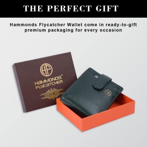 HAMMONDS FLYCATCHER Men Hammond's Flycatcher Genuine Leather Wallet - RFID Protected Leather Purse - 5 Card Slots, Coin & Hidden Pockets, Metal Snap Button