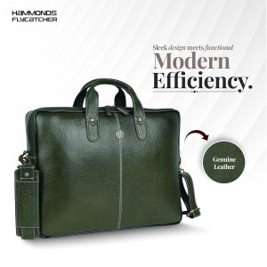 HAMMONDS FLYCATCHER Genuine Leather Office Bag for Men - 15.6 Inch Laptop Bag for Men, Professional Leather Bag for Men - Adjustable Straps and Multiple Compartments - Olive Green