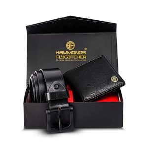 Hammonds Flycatcher Black Leather Wallet Belt Combo Gift Set For Men