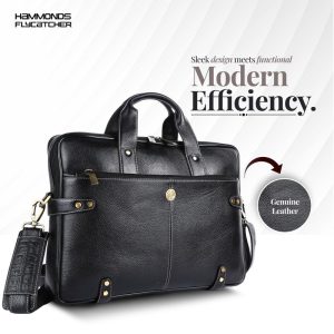 Hammonds Flycatcher Genuine Leather Laptop Bag For Men (Black)