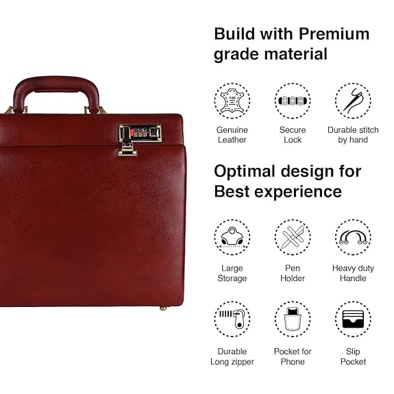 HAMMONDS FLYCATCHER Expandable Genuine Leather Briefcase for Men, Travel Office Bag with Dual Combination Lock Protection, Hand Bag for Men, Spacious - Image 4