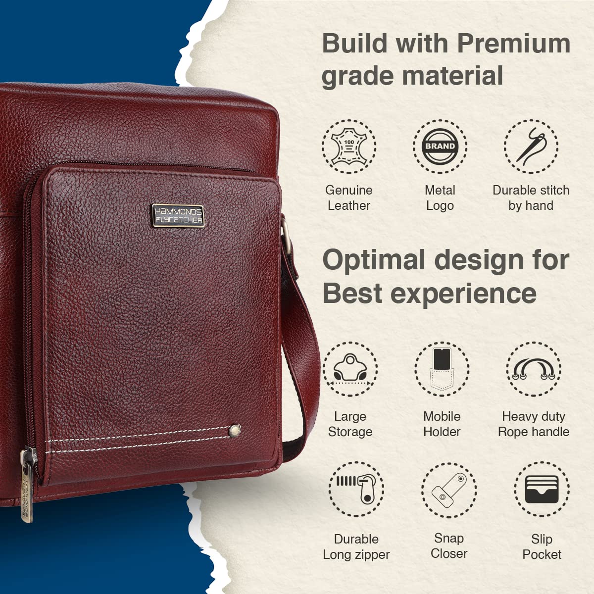 HAMMONDS FLYCATCHER Unisex Genuine Leather Brown Sling Messenger Bag (SB1171BR) (Brown) - Image 5