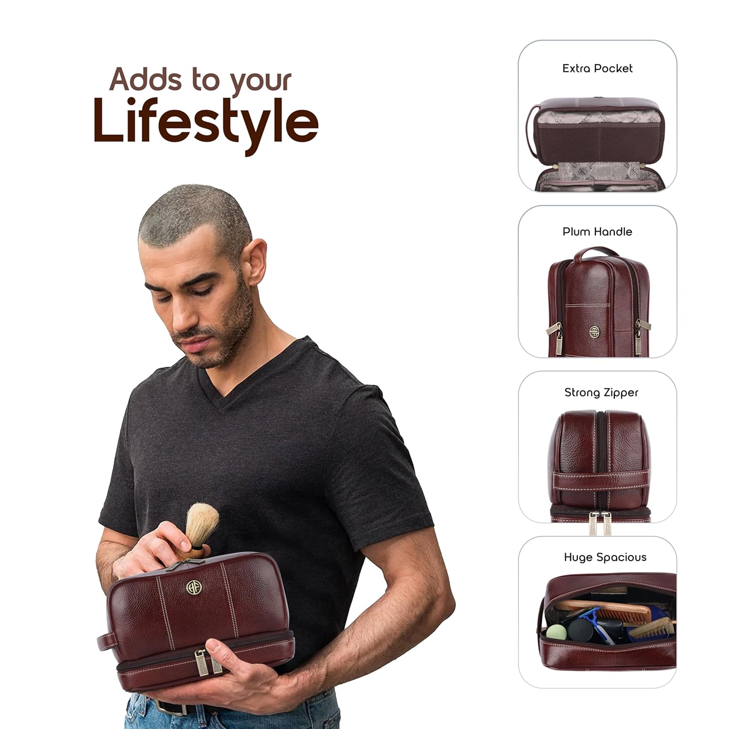 Hammonds Flycatcher Genuine Leather Shaving Bag for Men - Leather Toiletry Bag - Image 3