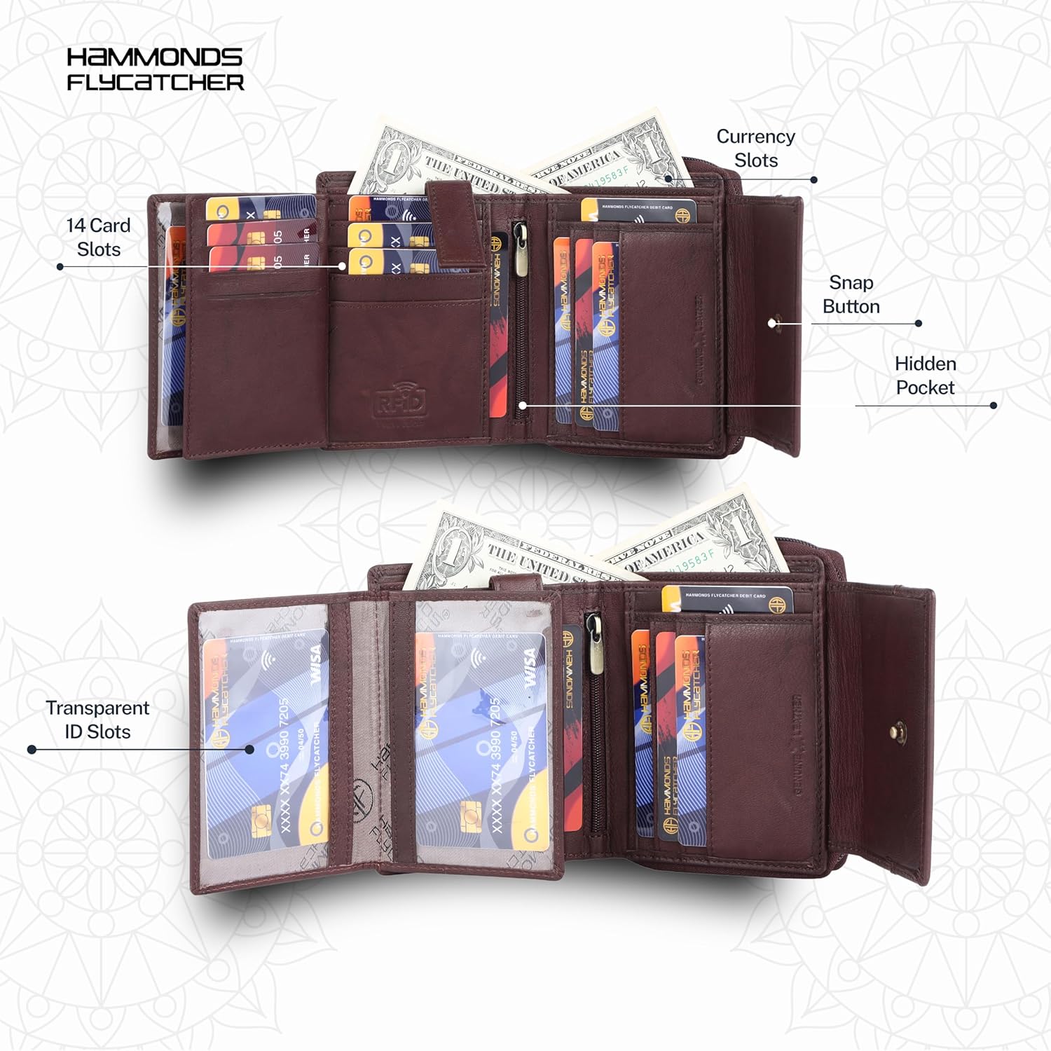 HAMMONDS FLYCATCHER Leather Ladies Wallet with 14 Card Slots - Clutch Purse for Women, Ladies Wallet for Women Stylish, Ladies Purse for Women Wallet, Gift for Womens - Brown - Image 3