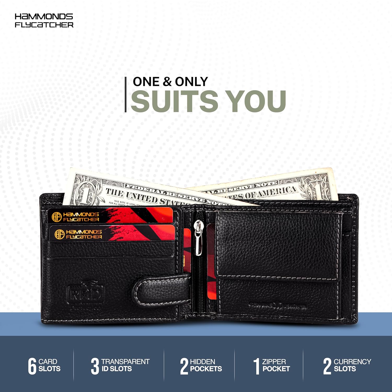HAMMONDS FLYCATCHER Genuine Leather Slim Wallet for Men, Blue | RFID Protected Leather Wallets for Men | Men's Wallet - Image 5