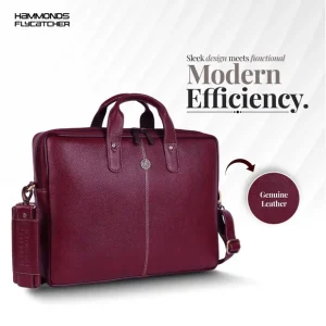 HAMMONDS FLYCATCHER Genuine Leather Office Bag for Men - 15.6 Inch Laptop Bag for Men, Professional Leather Bag for Men - Adjustable Straps and Multiple Compartments - Maroon