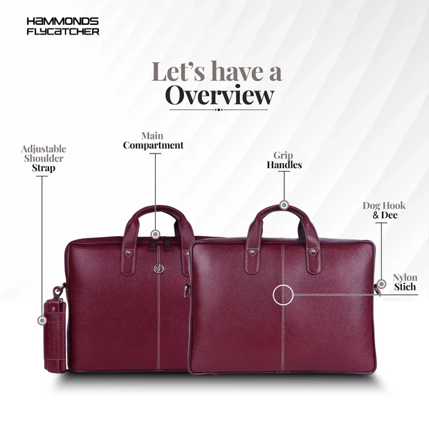 HAMMONDS FLYCATCHER Genuine Leather Office Bag for Men - 15.6 Inch Laptop Bag for Men, Professional Leather Bag for Men - Adjustable Straps and Multiple Compartments - Maroon - Image 3