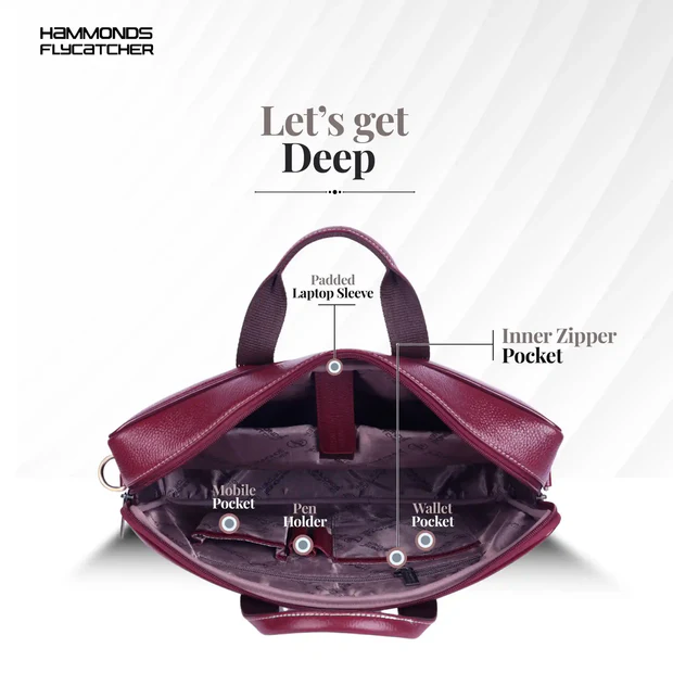 HAMMONDS FLYCATCHER Genuine Leather Office Bag for Men - 15.6 Inch Laptop Bag for Men, Professional Leather Bag for Men - Adjustable Straps and Multiple Compartments - Maroon - Image 4